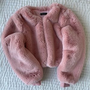 Barbie Pretty in Pink: Cropped Puffy Faux Fur Jacket Super Soft Size Small 💗